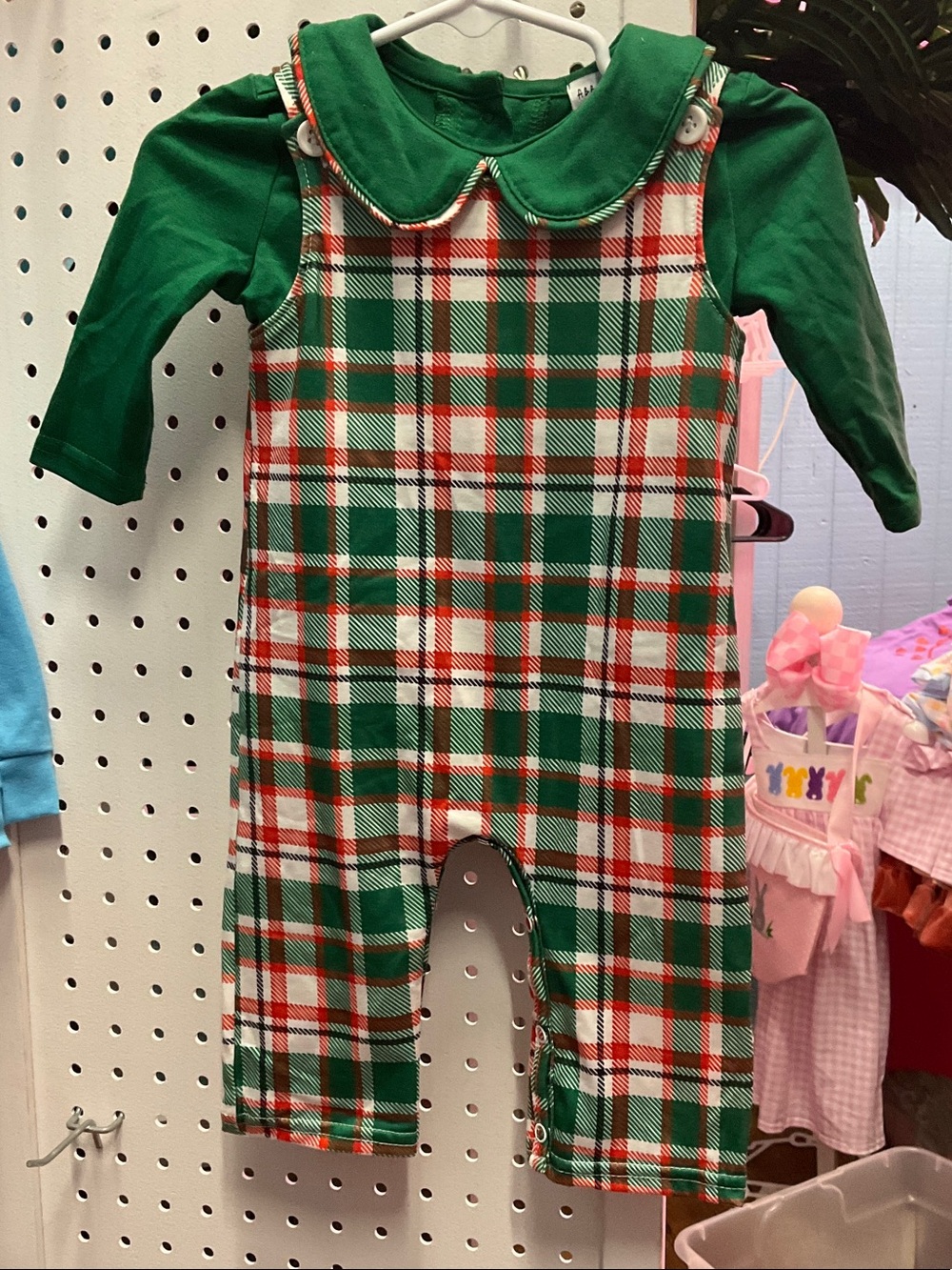 Green and Red Plaid Infant Romper